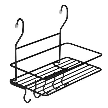 полка для рейлинга большая с крючками черный матовый