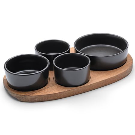 менажница APOLLO Alturo 4 секции на подставке 28х16х1,5см каменная керамика, акация