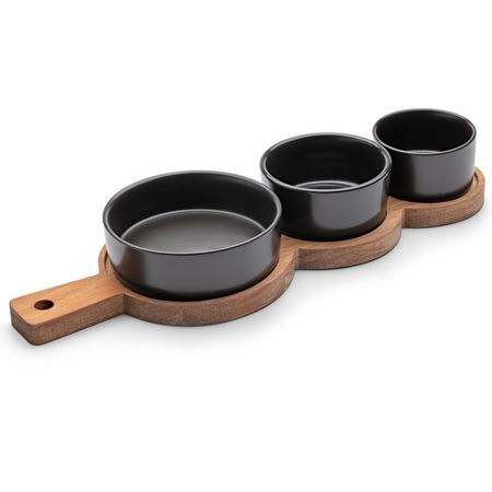 менажница APOLLO Alturo 3 секции на подставке 35х12х1,5см каменная керамика, акация