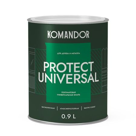 эмаль универсальная KOMANDOR Protect Universal база А 0,9 л полуматовая белая, арт.S1315001001