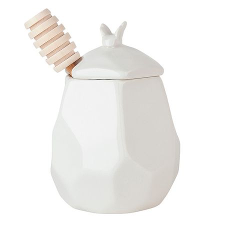 банка для меда NOUVELLE HOME Naturel 0,37л 9х9х13см с ложкой фарфор бамбук