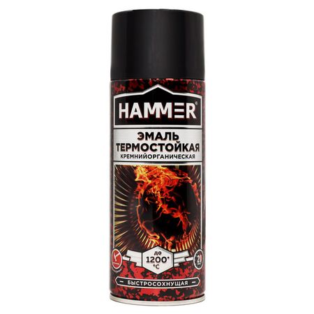 эмаль аэрозольная термостойкая HAMMER 520мл черная, арт.345432