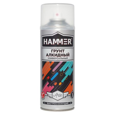 грунт аэрозольный HAMMER универсальный алкидный 520мл серый, арт.340412