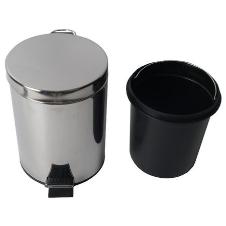 контейнер для мусора TODELIA 5л круглый с педалью нерж. сталь, пластик хром