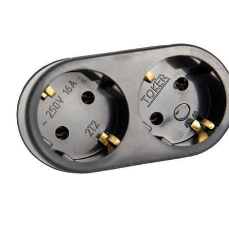 разветвитель 2 гнездо РЕАЛЬНАЯ ЭЛЕКТРИКА с/з 16А 2T2 черный