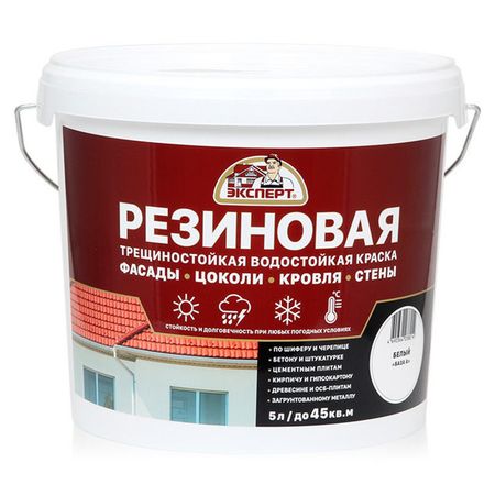 краска резиновая трещиностойкая ЭКСПЕРТ белая База А 5л, арт.29368
