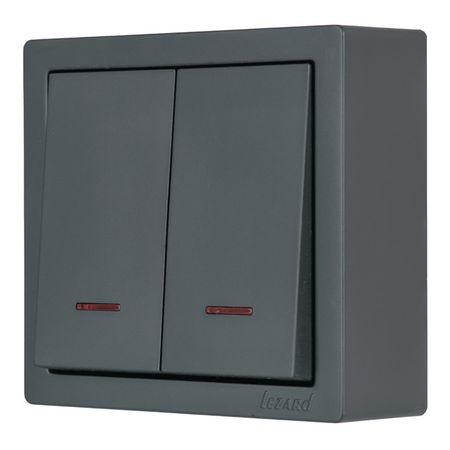 выключатель 2-клавишный LEZARD Leto с подсветкой графит
