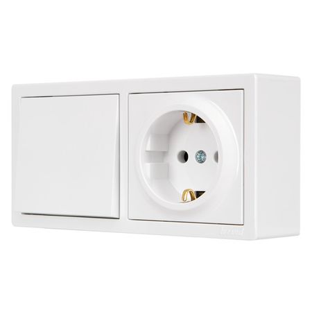 блок выключатель 1-клавишный и розетка LEZARD Leto с/з белый