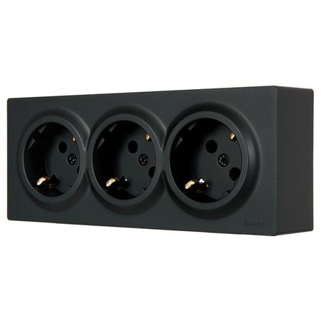 розетка 3 поста LEZARD Leto ПБТ с/з чёрный бархат