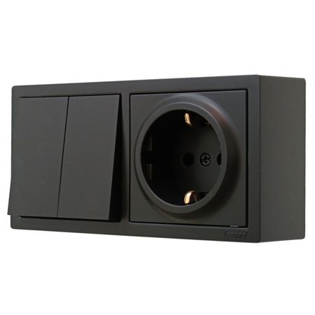 блок выключатель 2-клавишный и розетка с/з LEZARD Leto черный бархат