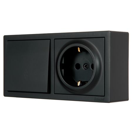 блок переключатель 1-клавишный и розетка LEZARD Leto с/з черный бархат