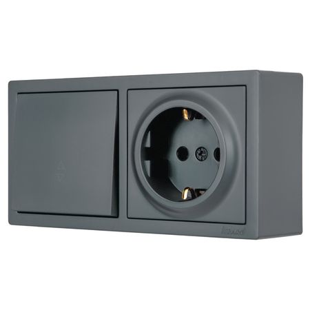 блок переключатель 1-клавишный и розетка LEZARD Leto с/з графит