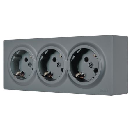 розетка 3 поста LEZARD Leto ПБТ с/з графит