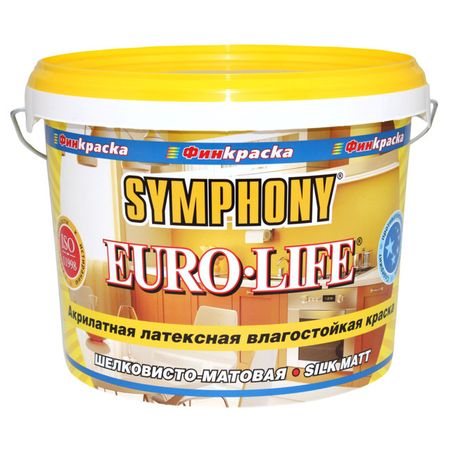 краска в/д SYMPHONY Euro-Life SYMPHONY база С шелковисто матовая 2,7л бесцветная, арт.9571
