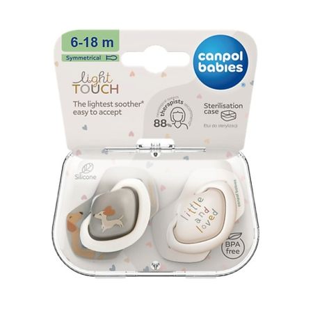 Пустышка CANPOL BABIES Пустышка Light touch Силиконовая симметричная 6-18 месяцев, DOGS