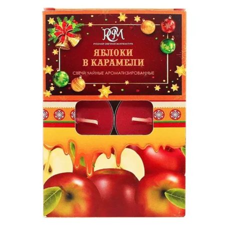 свечи чайные PCM 6шт 3,9х1,2см 3ч/г аромат яблоки в карамели