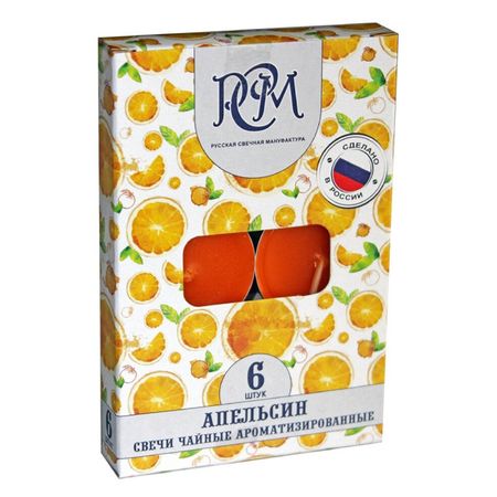 свечи чайные PCM 6шт 3,9х1,2см 3ч/г аромат апельсин