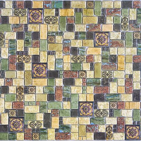 панель ПВХ Регул Декопан Мозаика Травертин лайм коричнево-зеленая 935х470х0,4 мм