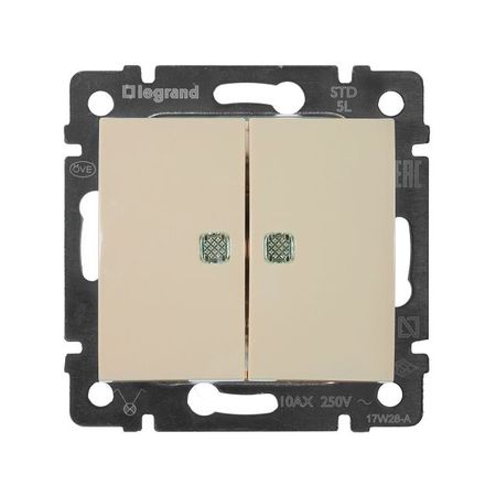 выключатель 2-клавишный LEGRAND Valena с подсветкой IP20 слоновая кость