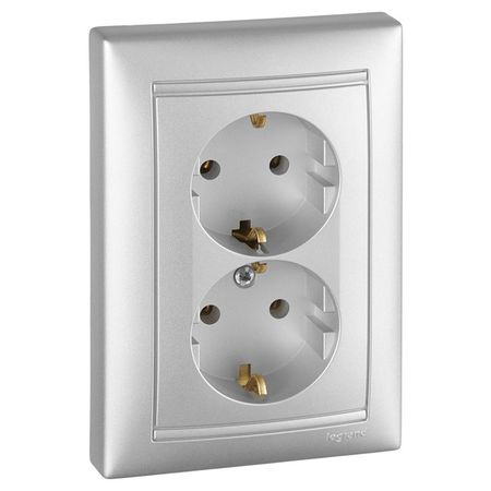 розетка 2 поста LEGRAND Valena с/з алюминий
