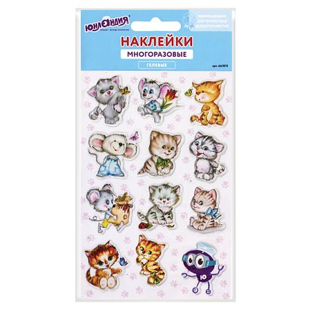 Набор наклеек ЮНЛАНДИЯ Наклейки гелевые Кошки-мышки, многоразовые