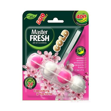 Подвесной блок для унитаза MASTER FRESH Подвесной блок для унитаза DUO EFFECT 5в1 GOLD (САКУРА)