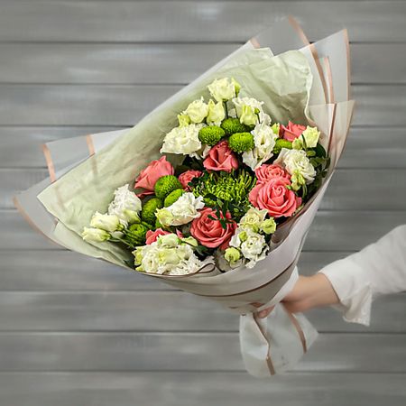 Букет живых цветов БУКЕТ МАРКЕТ ДАРИТЕ С УДОВОЛЬСТВИЕМ Букет из роз и лизиантусов геннадий моисеевич меламед едим с удовольствием