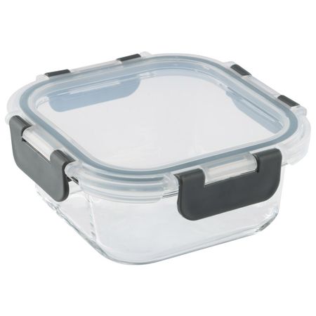 контейнер для продуктов LEONORD Praktisch 0,5л 14,5x14,5x6,4см 4 замка квадратный стекло, пластик