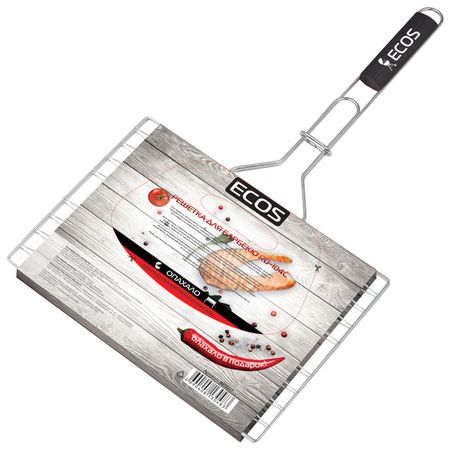 решетка-гриль ECOS 35х25х1,5см хром.сталь, дерево 60см общая длина