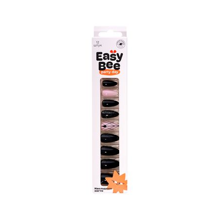 Набор накладных ногтей с клеевыми стикерами EASYBEE NAIL DAY Black Noir 12 шт + клеевые стикеры 24 шт