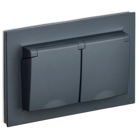 розетка 2 поста IEK BRITE с/з с/ш с крышкой 16А IP44 в сборе графит