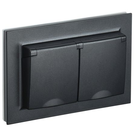 розетка 2 поста IEK BRITE с/з с/ш с крышкой 16А IP44 в сборе черный