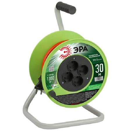 удлинитель на пластиковой катушке ЭРА 30м 4-местный ПВС 6/з IP20 2х0,75мм зеленый