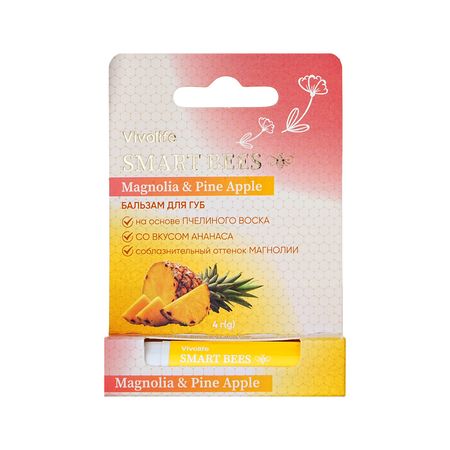 Бальзам для губ VIVOLIFE SMART BEES со вкусом ананаса оттенок магнолия 4 г