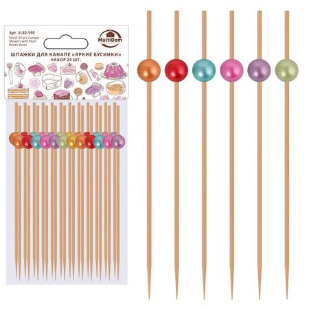 пики для канапе MULTIDOM Яркие бусинки 24шт 12см дерево