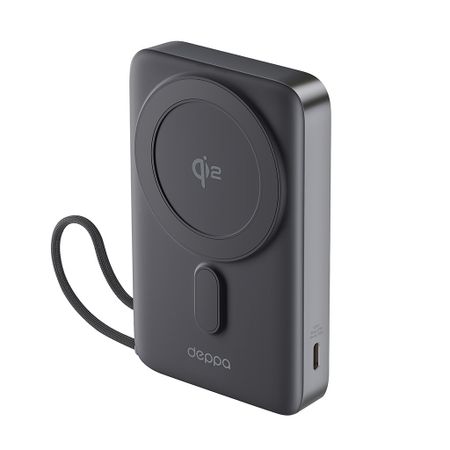Внешний аккумулятор Deppa NRG Qi2 MagSafe 10000mAh 15W/LED-дисплей, подставка (33701) (серый)