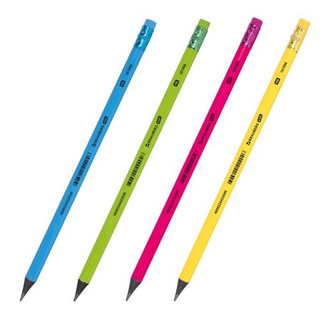 карандаш ч/г BRAUBERG Kids HB 1шт ластик пластик неоновый