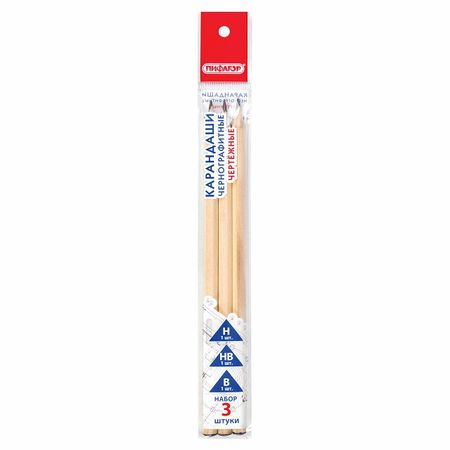 набор карандашей ч/г ПИФАГОР Н,НВ,B  3шт дерево