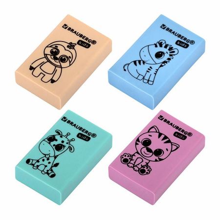 ластик BRAUBERG Kids Школьный 26х17х7мм прямоугольный пастельный в асс-те
