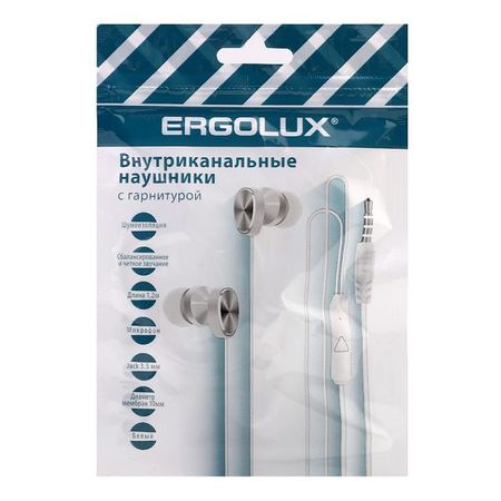 наушники вакумные с микрофоном проводные ERGOLUX ELX-WHP02P белый