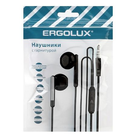 наушники вкладыши с микрофоном проводные ERGOLUX ELX-WHP01P-С02 черный