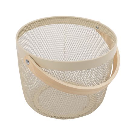 корзина TODELIA Netty 250х245х185мм с ручкой металл/дерево кремовый