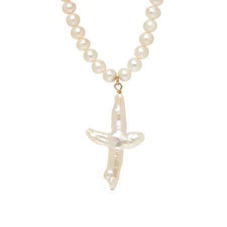 PEARLY CLOUD Колье Naive Pearl Cross Necklace