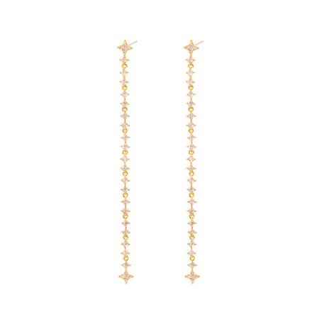 FREE FORM Серьги Gold Extra Long Earrings with Star crystals
