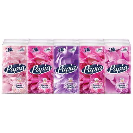 платки носовые PAPIA Tender Bloom 3-слойные 10шт 10уп.