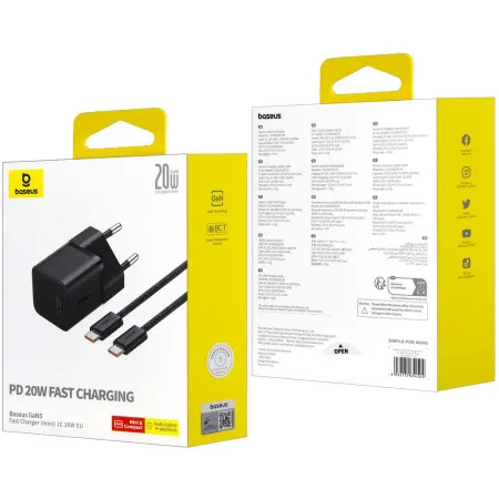 Сетевое зарядное устройство Baseus GaN Charger 20W Type-C/кабель Type-C- Type-C 100см (P10110900113-01) (черный)