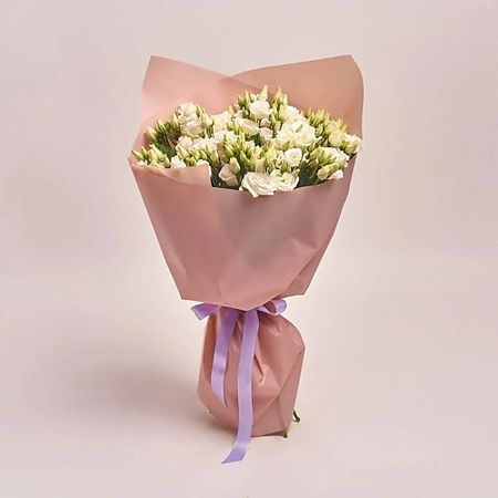 Букет живых цветов AZALIANOW ЦВЕТЫ. ПОДАРКИ. ДЕКОР Букет из 11 белых лизиантусов в бежевой пленке