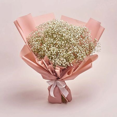 Букет живых цветов AZALIANOW ЦВЕТЫ. ПОДАРКИ. ДЕКОР Букет из 15 белых гипсофил в кремовой пленке