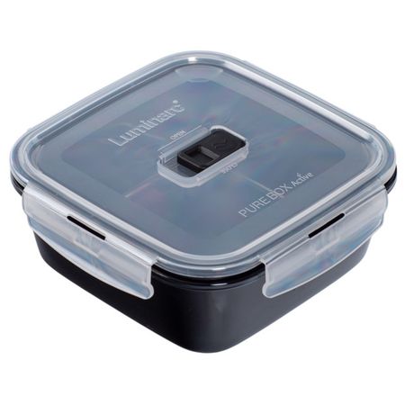 контейнер для продуктов LUMINARC Black Box 1,22л 18,8х18,4х7,8см 4 замка квадратный стекло, пластик