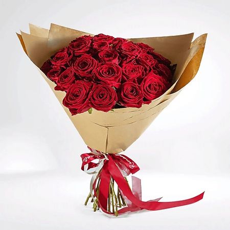 Букет живых цветов AZALIANOW ЦВЕТЫ. ПОДАРКИ. ДЕКОР Классический букет из 29 красных роз в крафте